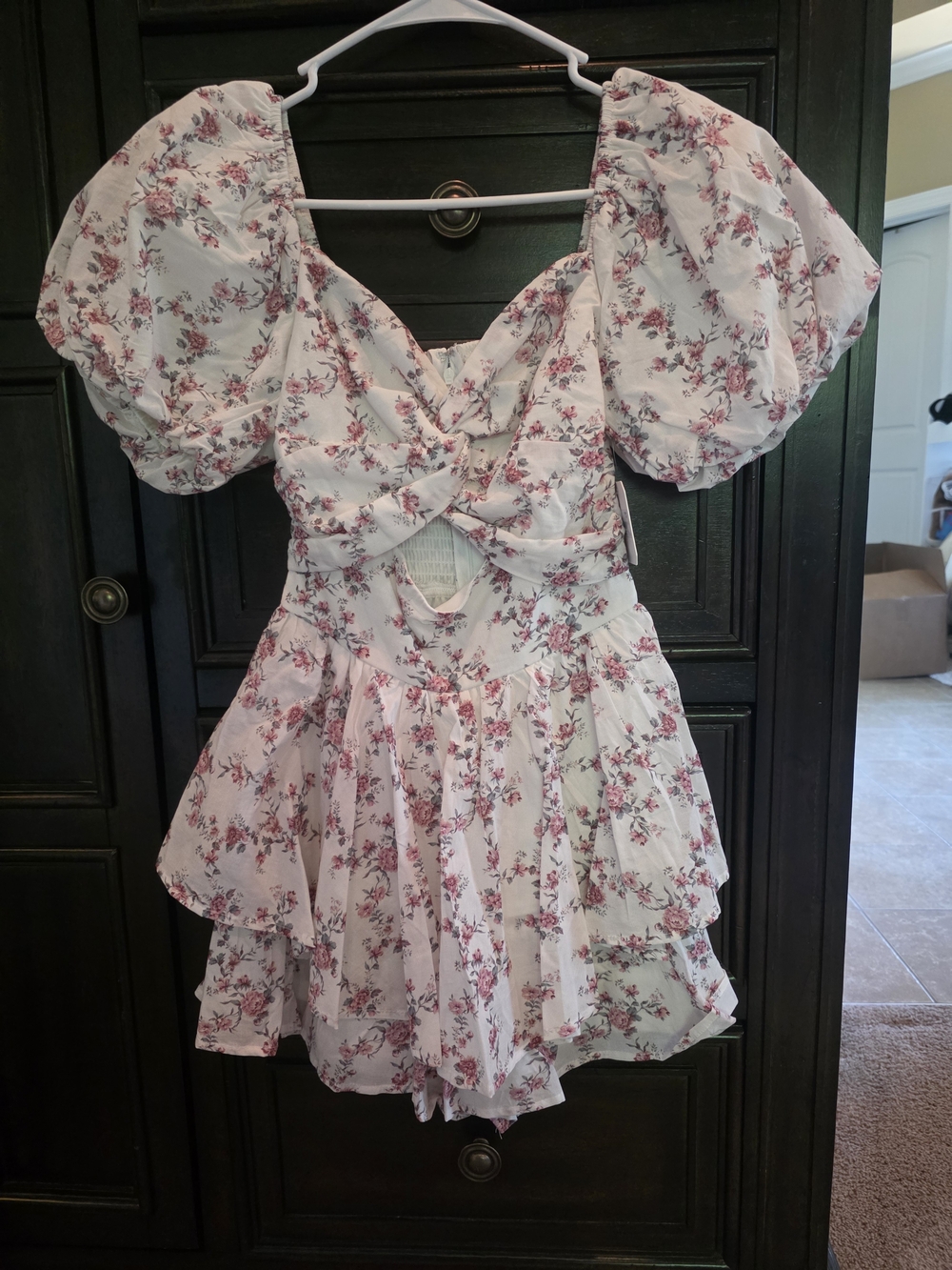 Altar'd State Ivory Floral Puff-Sleeve Romper